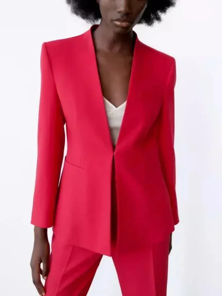 ZBZA Giacca da Donna con Scollo a V a Maniche Lunghe Giacca Blazer Aderente con Cintura Pantaloni Corti a Vita Alta Primavera Nuovi Abiti Pantaloni