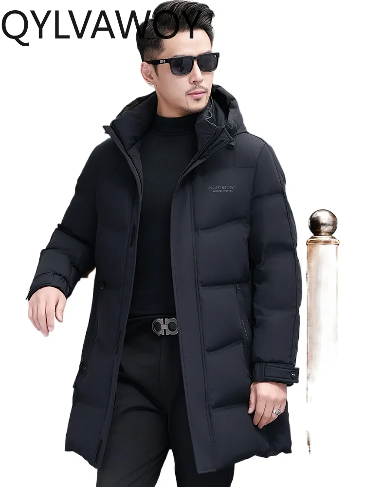 QYLVAWOY 85% Polyamide Winter New Thickened Warm Down Jacket Middle-Aged Men's Casual Men's Clothing Mid-Length Outerwear LJ2580