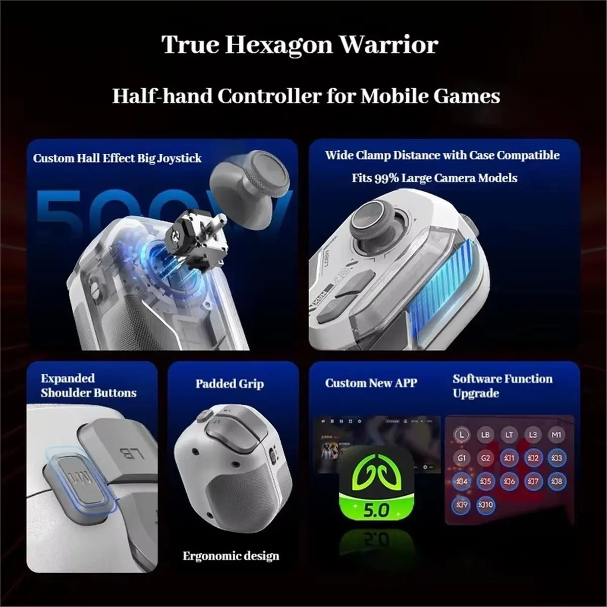 PHONE&GEAR MEMO MB07 Mobile Game Joystick Controller Built-in 400mAh Battery BT5.3 Gamepad for IOS Android System with RGB Ligh