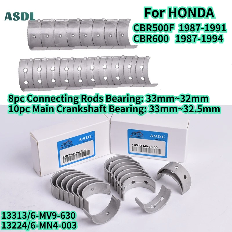13313-MV9-630 33mm ~ 32mm 13224-MN4-003 Connecting Rod Tile Crankshaft Bearing Rod For Honda CBR 500 F 87-91 CBR600 F F2 87-94