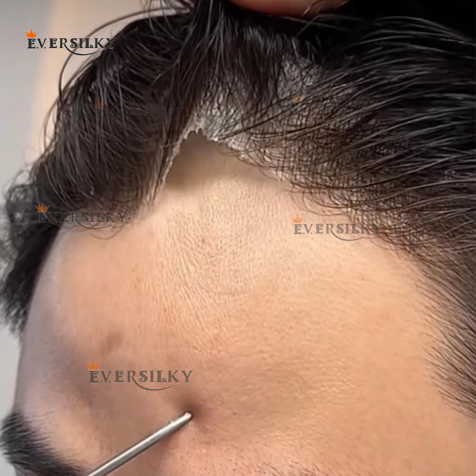 

90% Плотность Невидимая линия волос 0,02 мм Ультратонкая кожа Парик Темно-коричневые Натуральные человеческие волосы 1B80 1b20 Permier Серый мужской парик Capillar