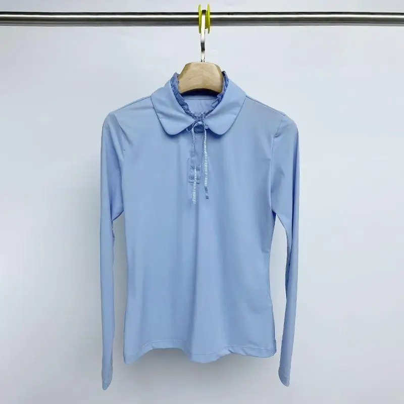 2026 Women Golf Training Base Top Collared Long Sleeve Shirt Bow Decoration Elastic Fabric Golf Sports Blouse