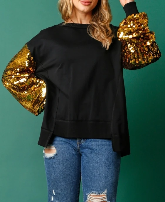

Women's Sweatshirt Christmas Sequined Patchwork Round Neck Long Sleeve Top Autumn Casual Streetwear Trendsetters Sweatshirt