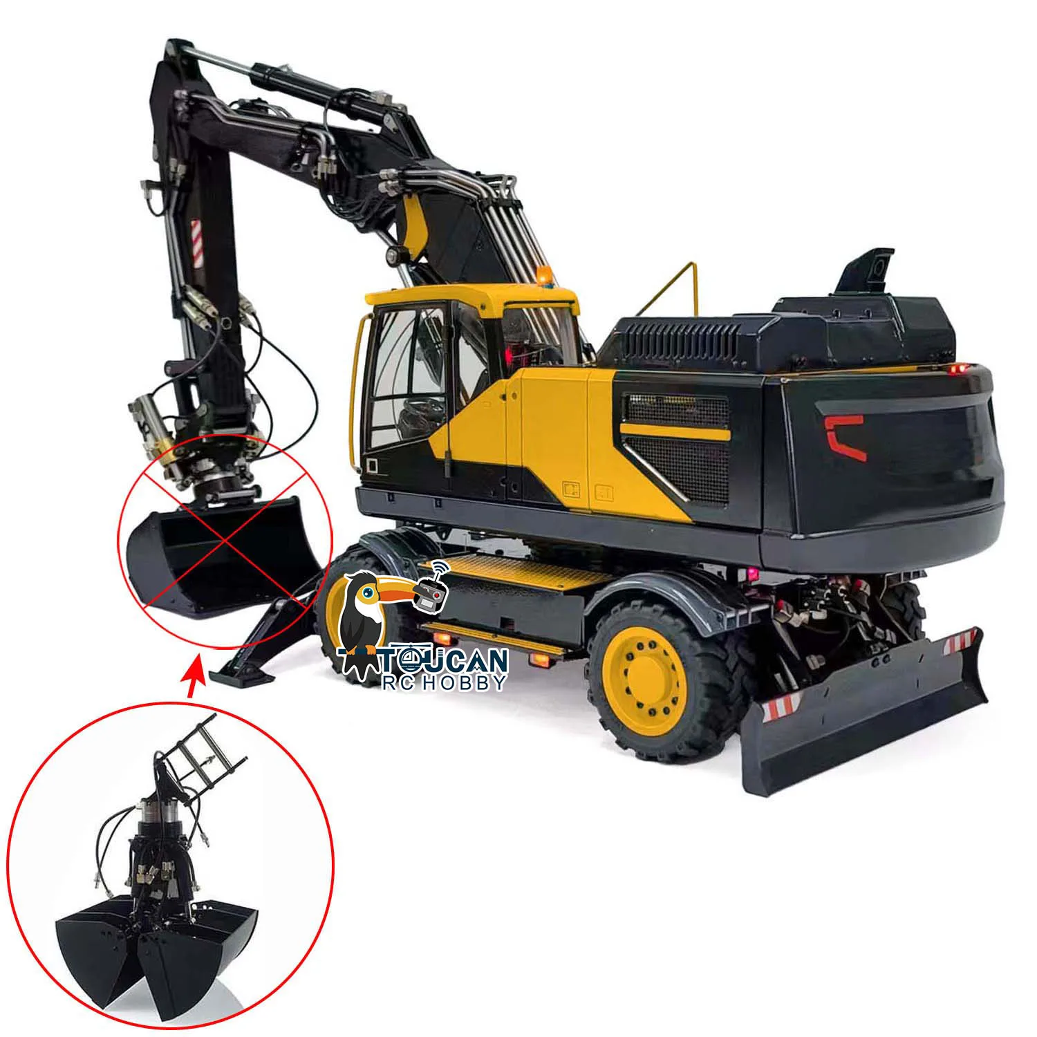 EC380 1:14 3-Arms RC Hydraulic Excavator Wheeled Remote Control Digger Clamshell Bucket