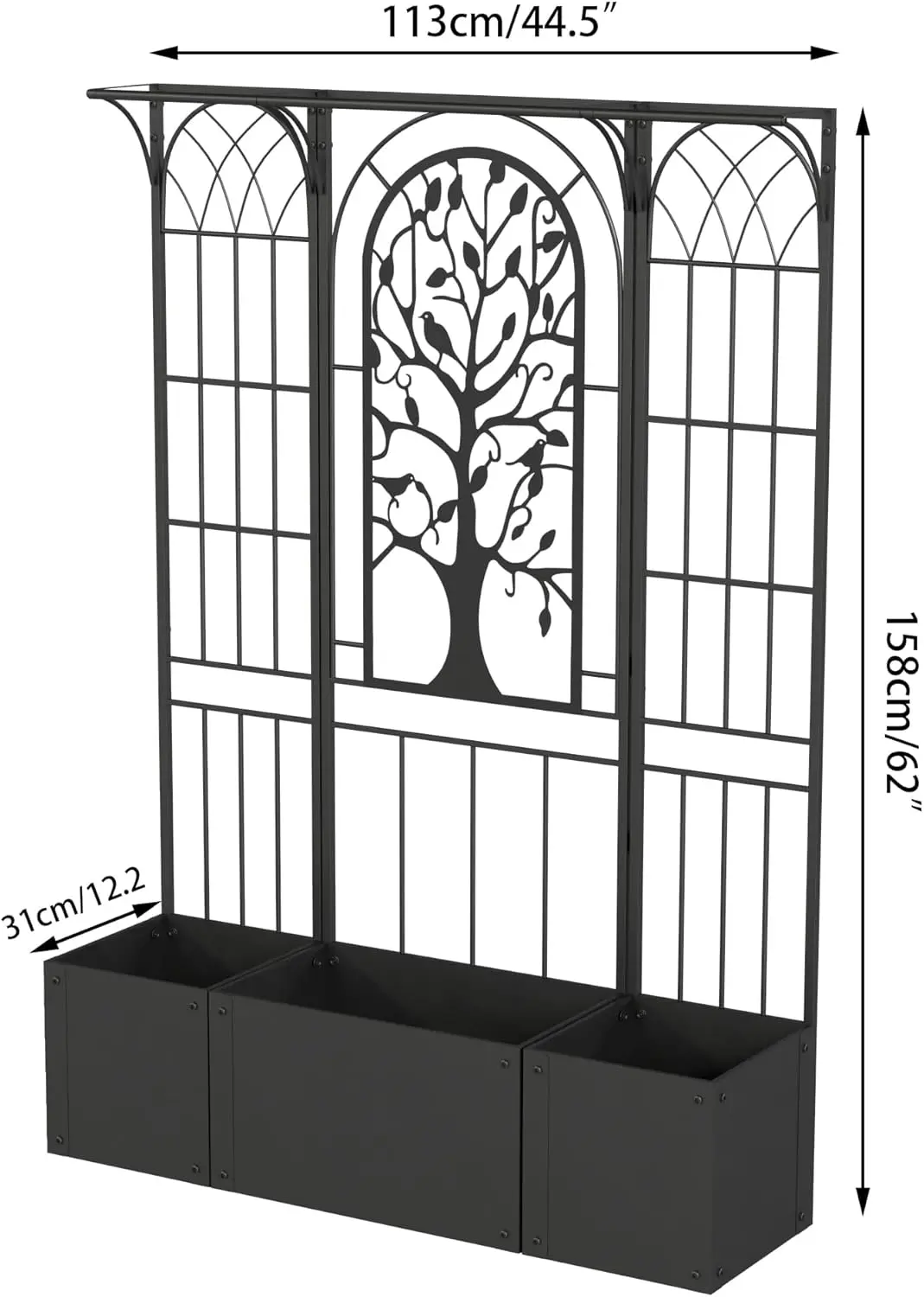 Balcony and Patio Decor - Black Metal Planter Box with Trellis, Ideal for Climbing Plants, Flowers, Vegetables, and Fruits