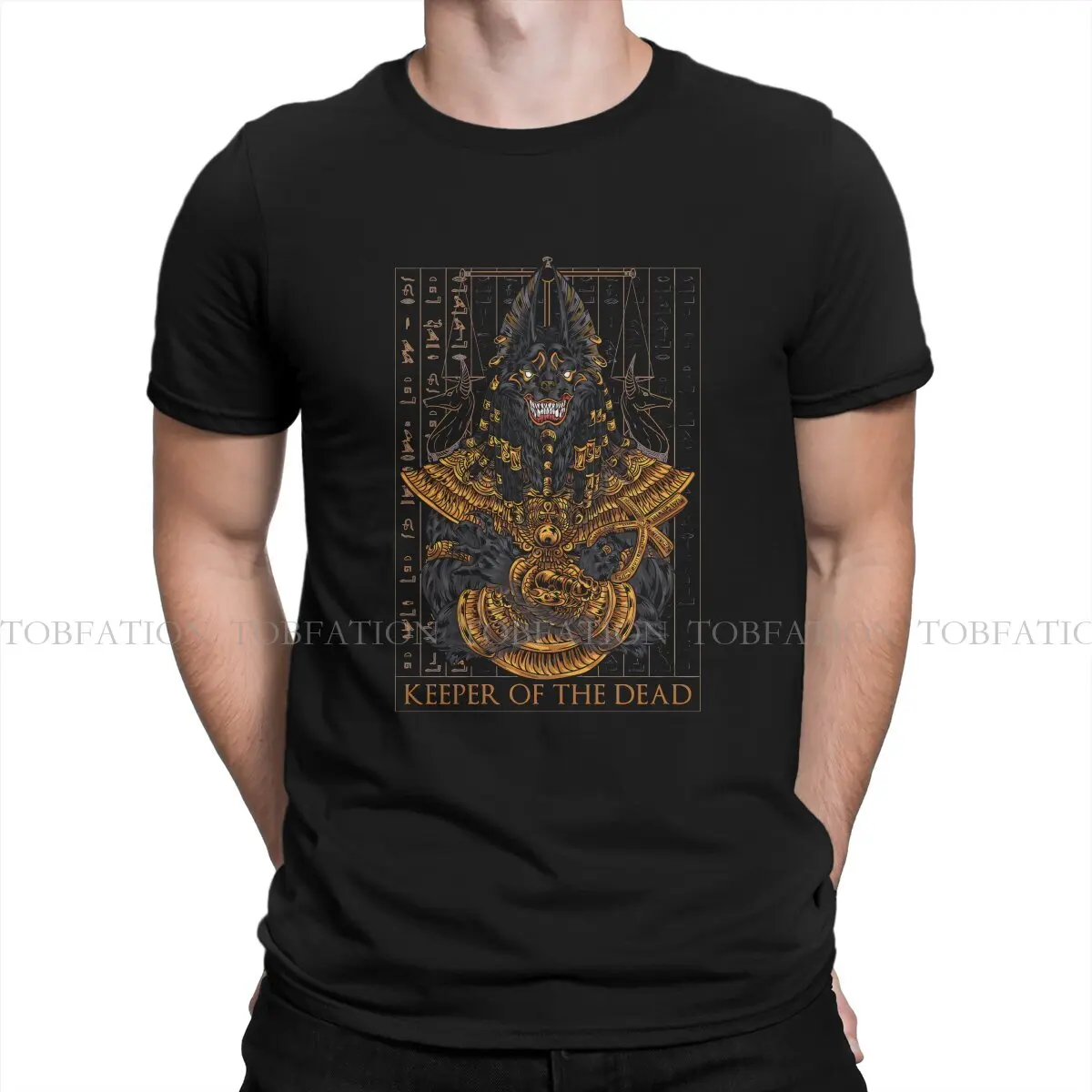 Egyptian God of Death Anubis O Neck TShirt Egyptian Pure Cotton Classic T Shirt Man's Clothes Fashion Fluffy Hot Sale