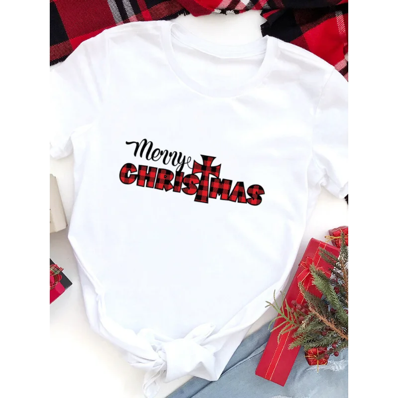 Joyeux Noël!! Nouvel an!! T-shirt graphique de noël à manches courtes et col rond pour femmes, vêtements esthétiques