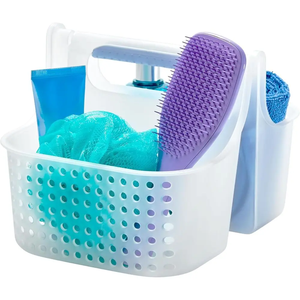 Blue Plastic Shower Caddy for Toiletries, Hair Care, and Beauty Essentials with Handle