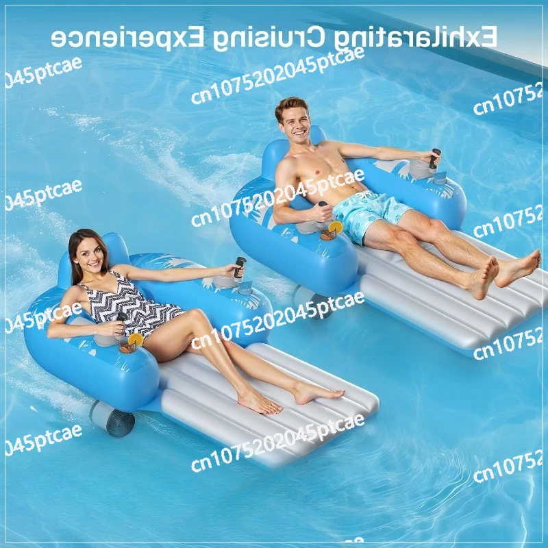 Floating Row   PVC Inflatable Rechargeable Pool Motor with Dual Motors and 2 Storage Compartments Adult Electric Water Lounge