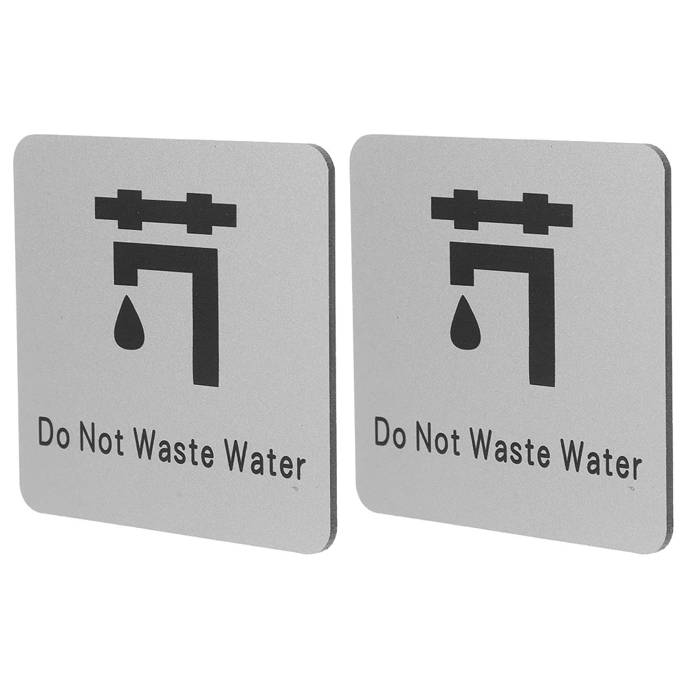 2 Pcs Water Saving Reminder Save Sign for Bathroom Sink Aluminum Self Adhesive Notice