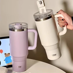 900/1200ml Thermos Tumbler Large Luxury Stainless Steel Car Thermal Cup For Ice Coffee Water Tea Vacuum Flask With Straw Handle
