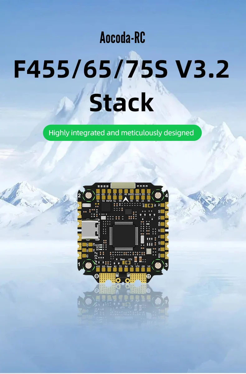 

Aocoda-RC F455/65/75S V3.2 Stack F405 V3.2 FC+55A/65A/75A 8BIT 4in1 ESC 30x30mm для FPV Freestyle Drone