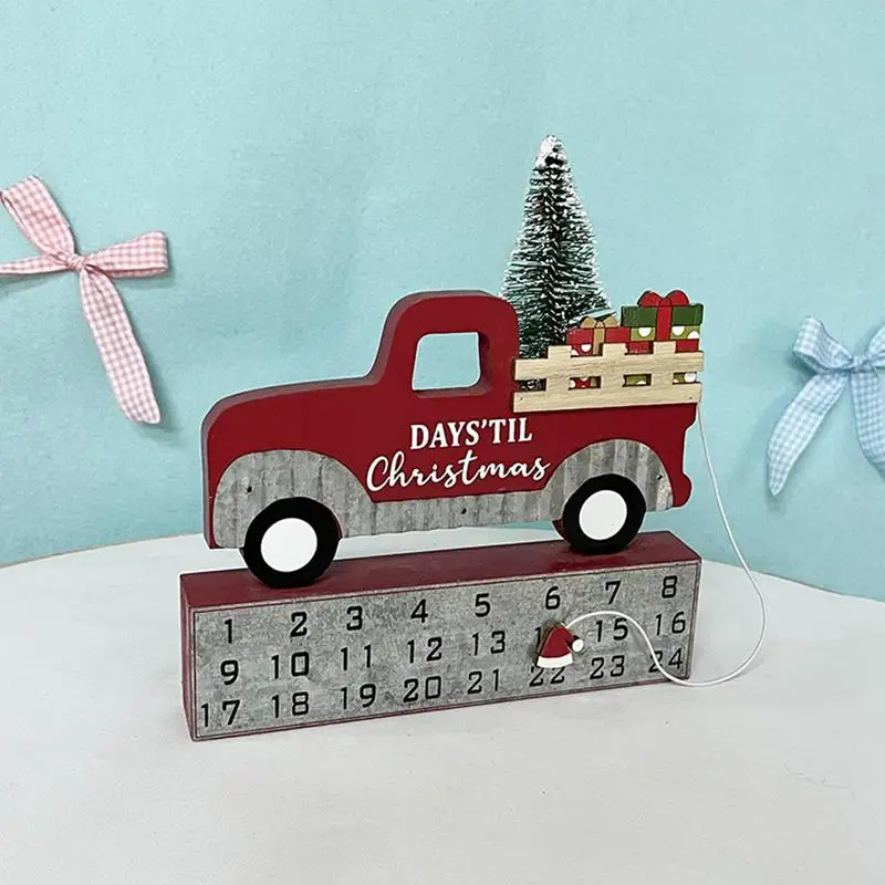 

2025 Christmas Advent Calendar Countdown Wooden Car With Adjustable Magnetic Hat Reusable Count Down Desktop decoration