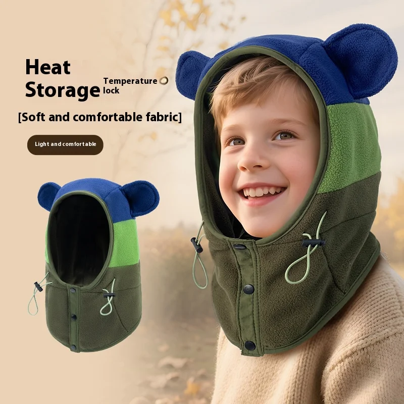 

Детская осенне-зимняя цельная шапка, флисовая шапка, головной убор, защита шеи, ветрозащитная, защита ушей, теплая шапка