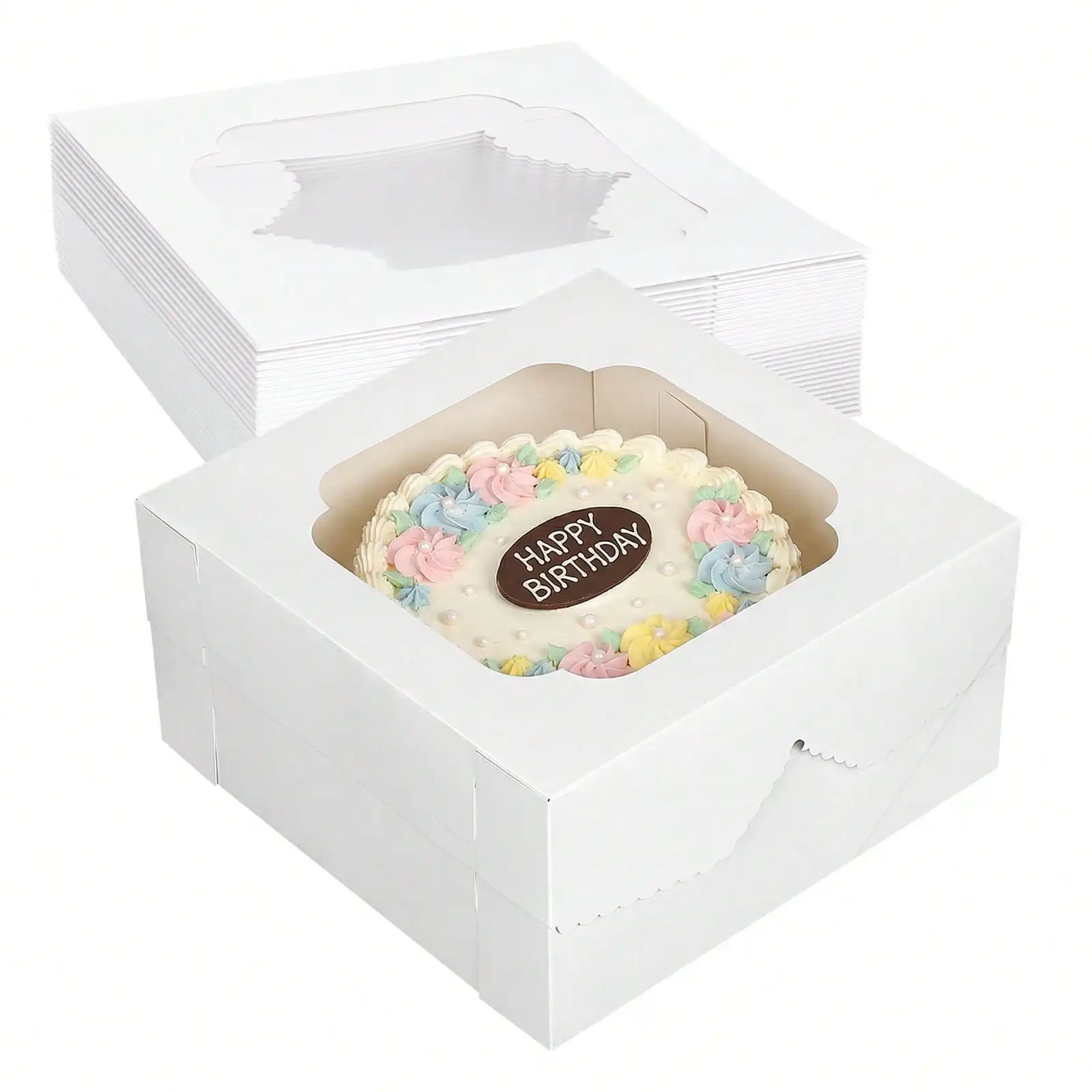 10/15/20Pcs Cake Boxes, Birthday Cake Boxes, 12×12×6 / 12×12×8 / 10×10×8 Inch White Bakery Boxes With Window, Disposable Cake Ca