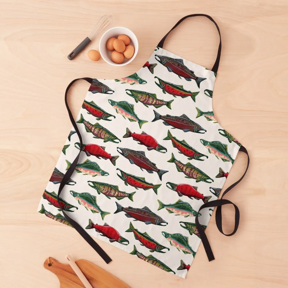 

Pacific Salmon Pattern Apron restaurant accessories christmas decoration For Hairdresser Kitchen Things For Home Apron