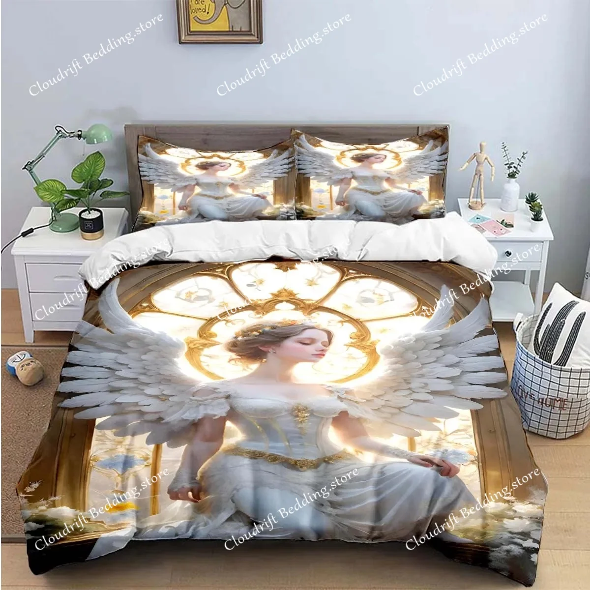 Exquisite Angel wings printed Bedding Sets exquisite set duvet cover bed comforter set bedding set luxury birthday gift