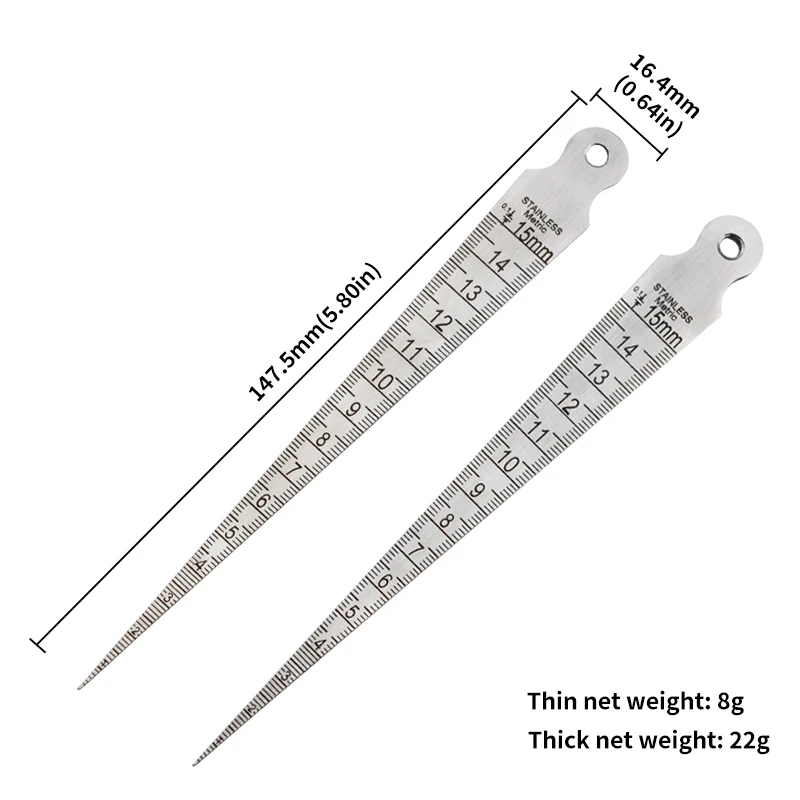 1-15mm Wedge feeler Gap Hole Taper Gauge Stainless Steel Ruler Welding Inspection Taper Gauge Metric Imperial Measure Tool