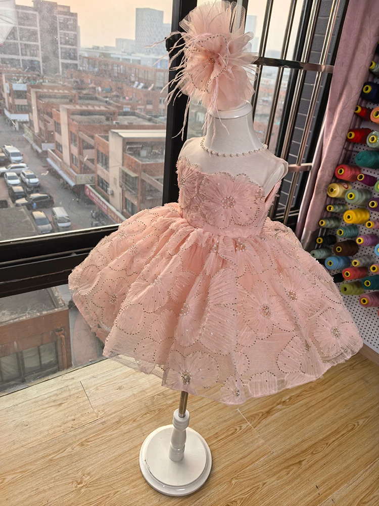 Lush Elegant Girl Dress Christmas Dress Wedding Pearl Lace Flower Girl Party Celebration Party Character Show Formal Costume