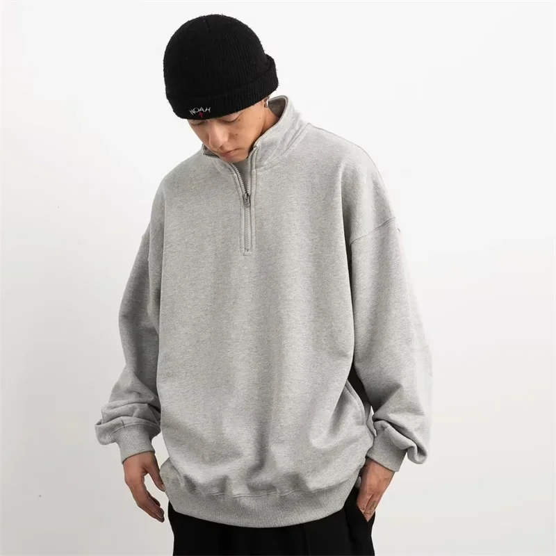 2026 New Half Zipper Design Sweatshirts For Men Autumn Y2K Vintage Stand Collar Pullover Hoodies Korean Fashion Casual Sudadera