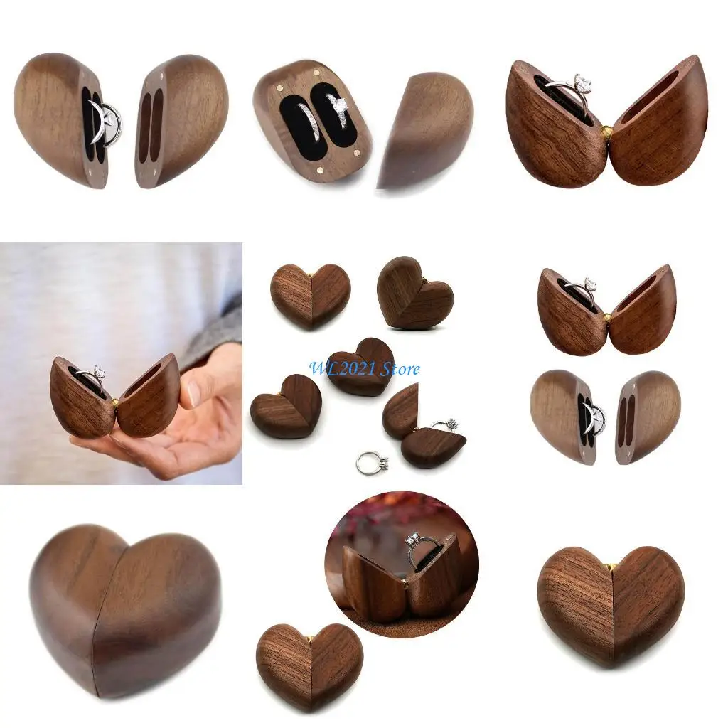 

G5GC Mini Engagement Heart Rings Gift Box Rustics Jewelry Protective Rings Cushions