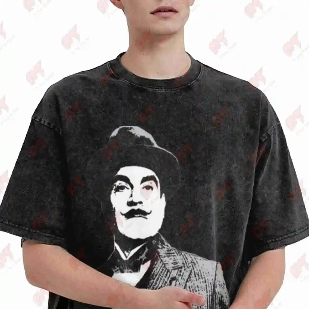 Hercule Poirot Vintage Washed Tee Pure Cotton T-Shirt