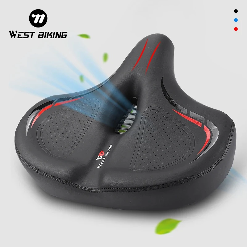 WEST BIKING Thicken Comfortable Bicycle Saddle Shockproof E-Bike Exercise Bike Soft Seat Cushion Travel MTB Road Cycling Saddle