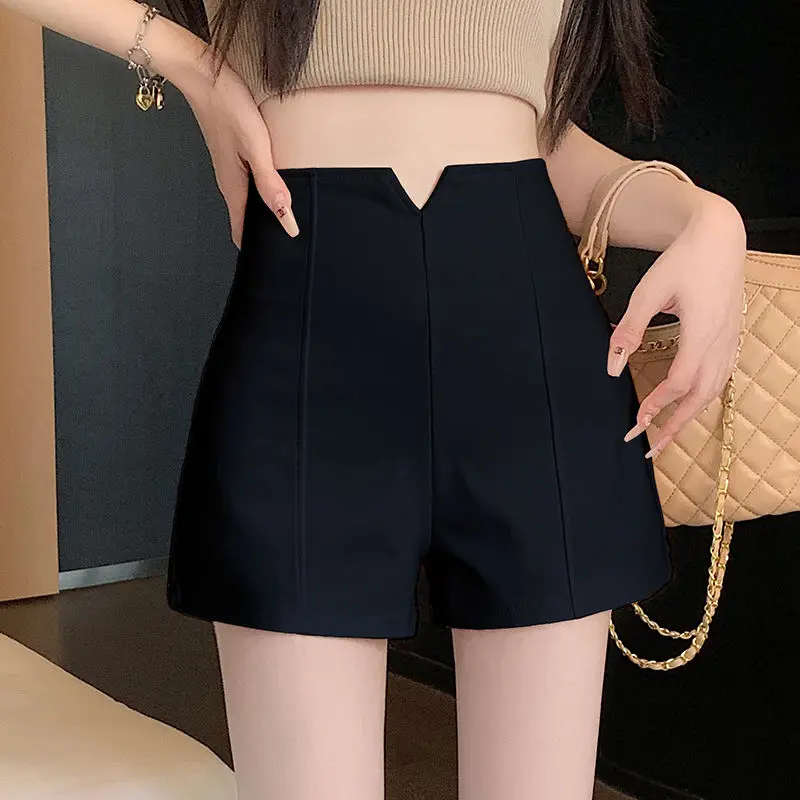 Summer Wide-leg Pants for Women, High-waisted, Outerwear, Suit Pants, Black Shorts for Commuting, A-line Casual Pants