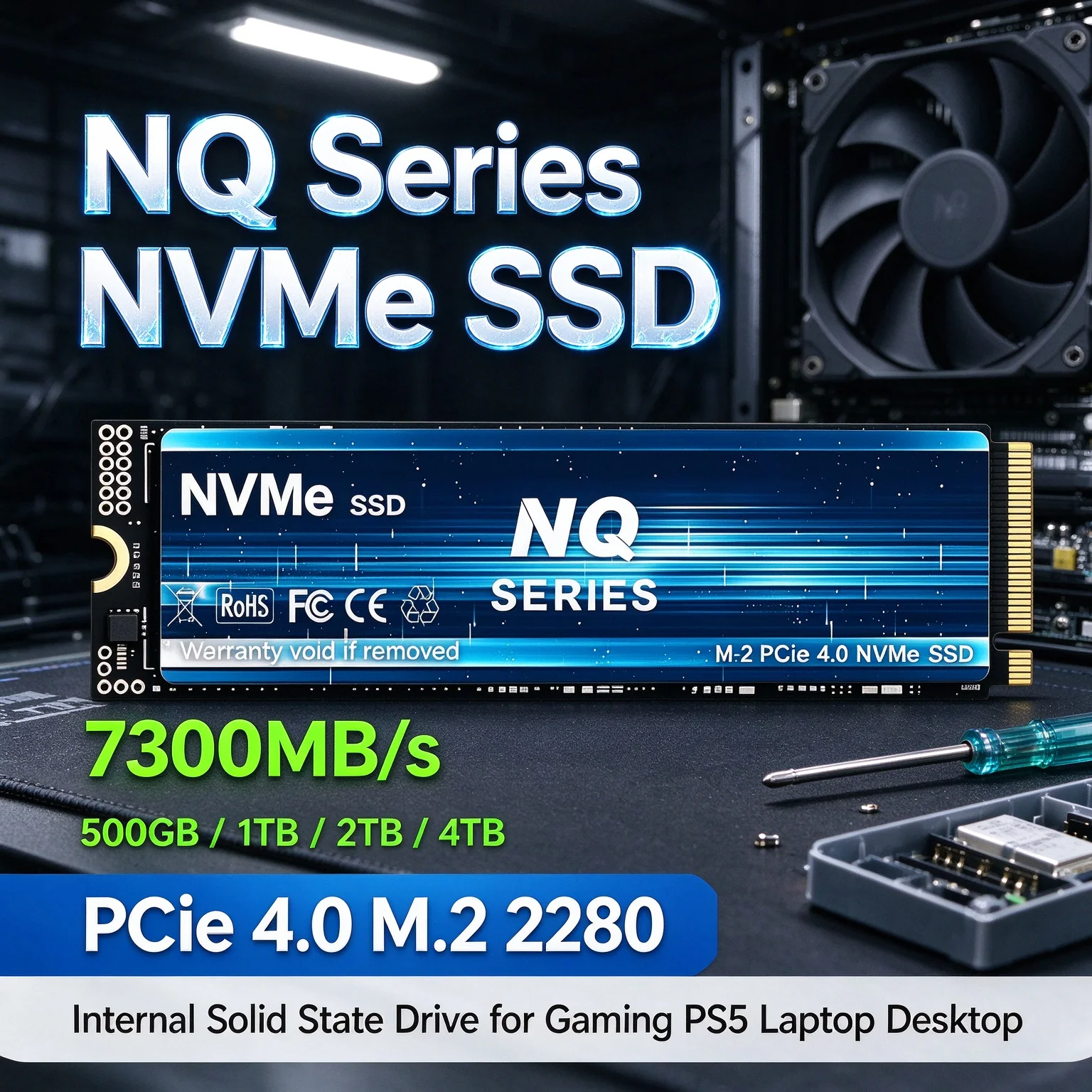 Internal Drive NQ Series NVMe SSD 7300MB/s PCIe 4.0 M.2 2280 No More Stuttering or Lag, 4TB for Laptop Desktop, 6600MB/s Write