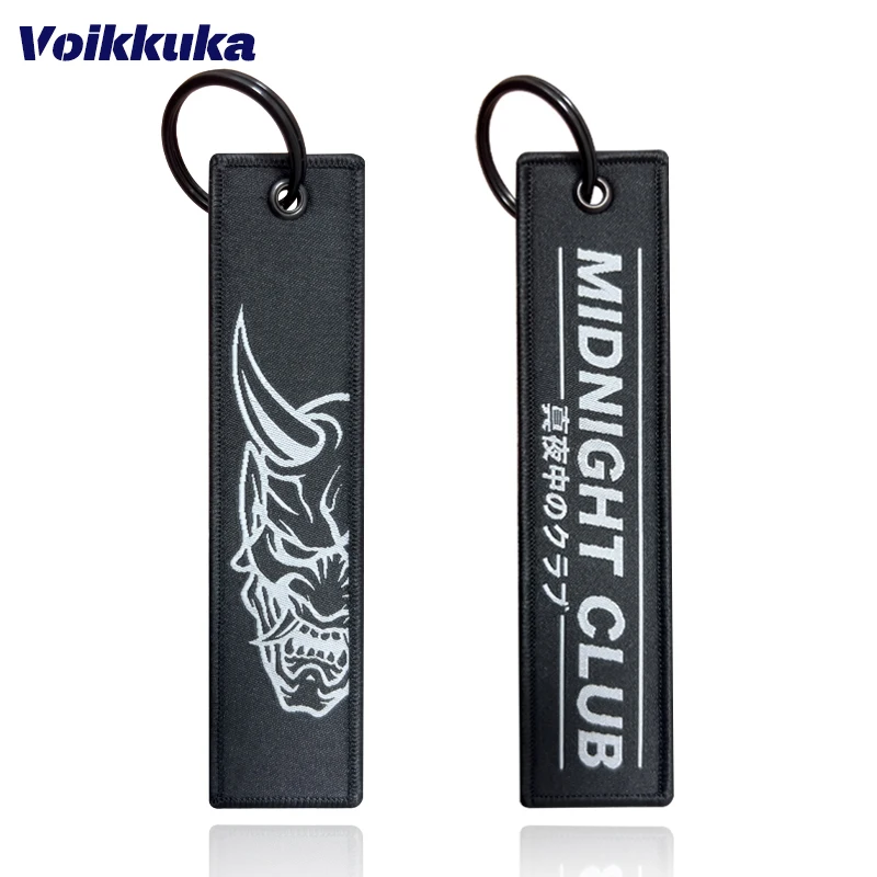 1Pc/2Pcs/3Pcs Zestaw Sprzedaż Midnight Club Oni Maska Obie strony Wzory haftu Zabawny brelok do kluczy Motocykl Hurtownia
