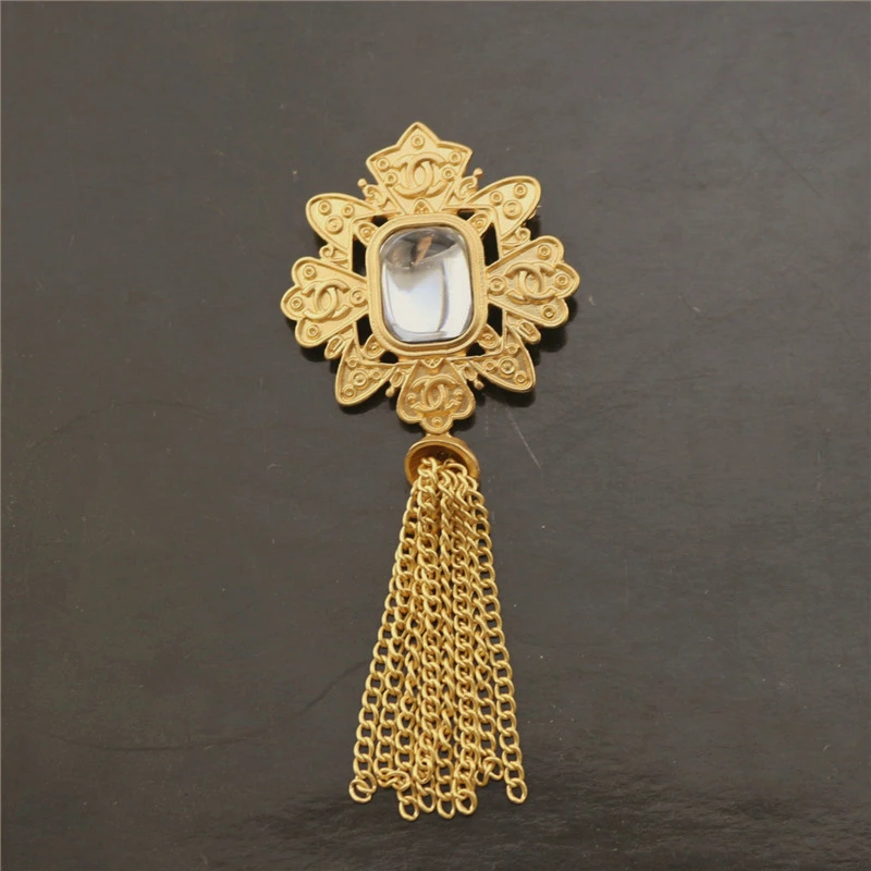 خمر مستوحاة الزجاج الأخضر حجر شرابة مربع ماتي النمط الملكي بروش الكلاسيكية شرابة بروش معطف المينا دبوس #3