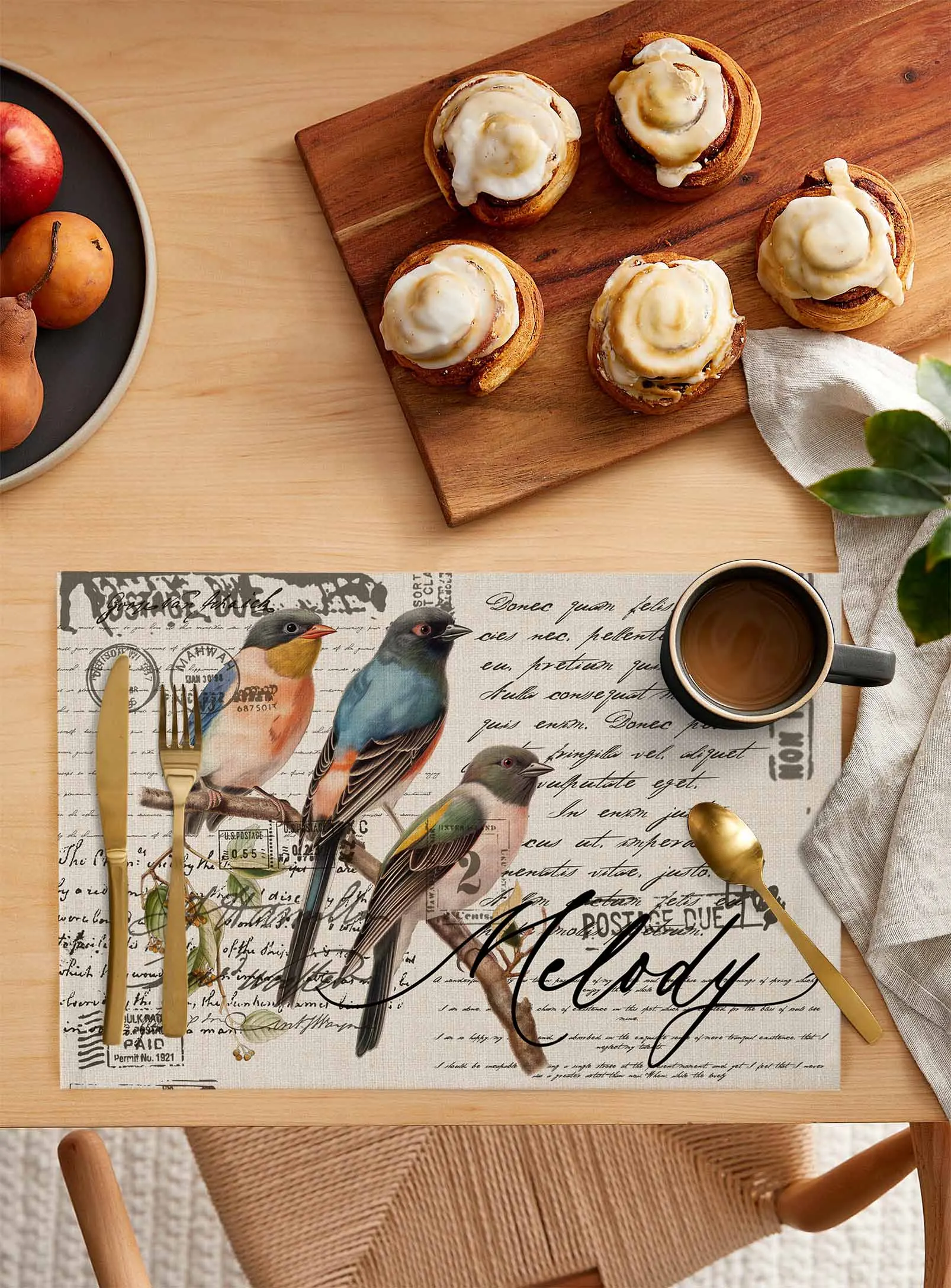 4/6 Pcs Vintage Bird Hand Drawn Envelope Placemat Kitchen Placemat Home Decoration Dining Table Mats Coffee Coaster Mat