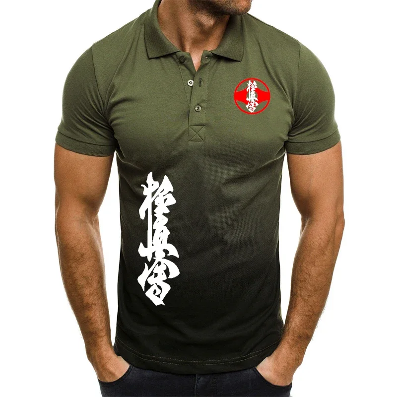 Kyokushin Karate gedruckt Revers Männer T-Shirt Männer Polos hirt Farbkontrast Design bequemes atmungsaktives Harajuku Herren Polos hirt