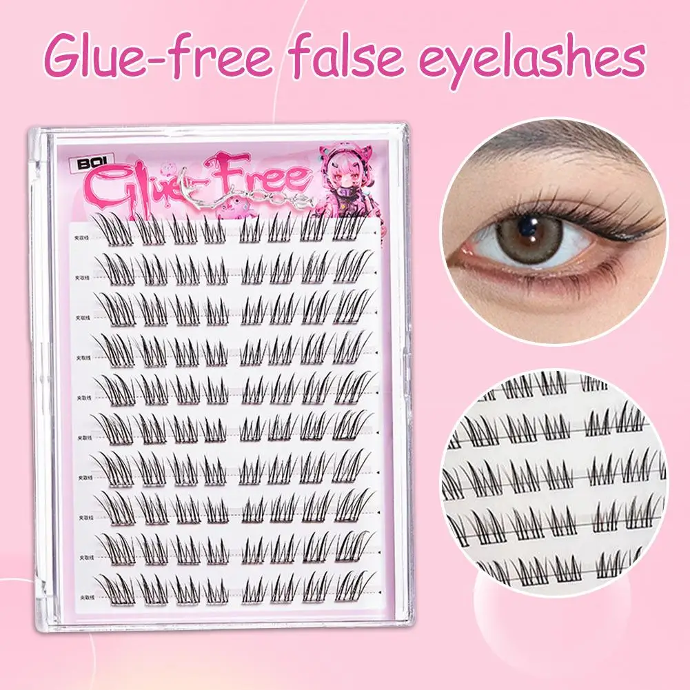 No Glue False Eyelashes Fox Eye Effect, Brown Soft Wispy Cat Eye Lashes Segmented Upper & Lower Lash Set, Natural Daily Look