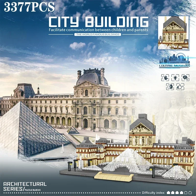 3377PCS Louvre Model Building Blocks World Famous Attractions Architectural Model Street View Bricks Kids DIY Toys Holiday Gifts