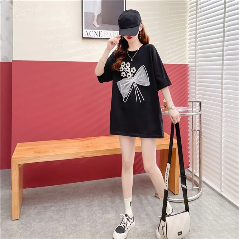 Abito estivo a maniche corte Fiori T-shirt ampia per donna Recensioni coreane Molti vestiti Abbigliamento estetico Top giovanili Donna