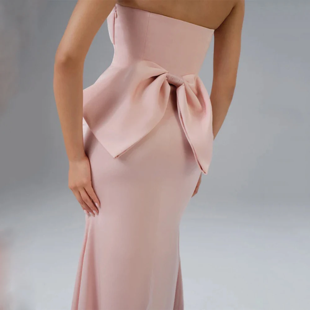 Arya elegante klassieke roze avondjurk jersey voor vloerlengte strapless mouwloze galajurk strik Robe De Soiree op maat