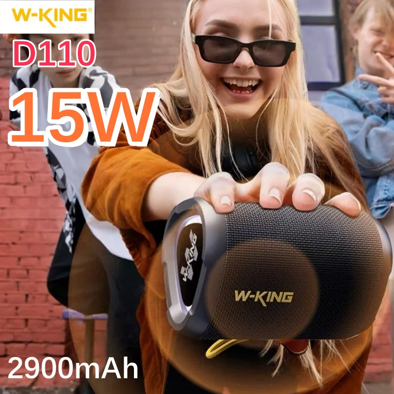 W-KING D110 Беспроводные Bluetooth-колонки Портативный сабвуфер Открытый IPX6 7, водонепроницаемый мини-звук для верховой езды BT5.3 HD High Volume Box