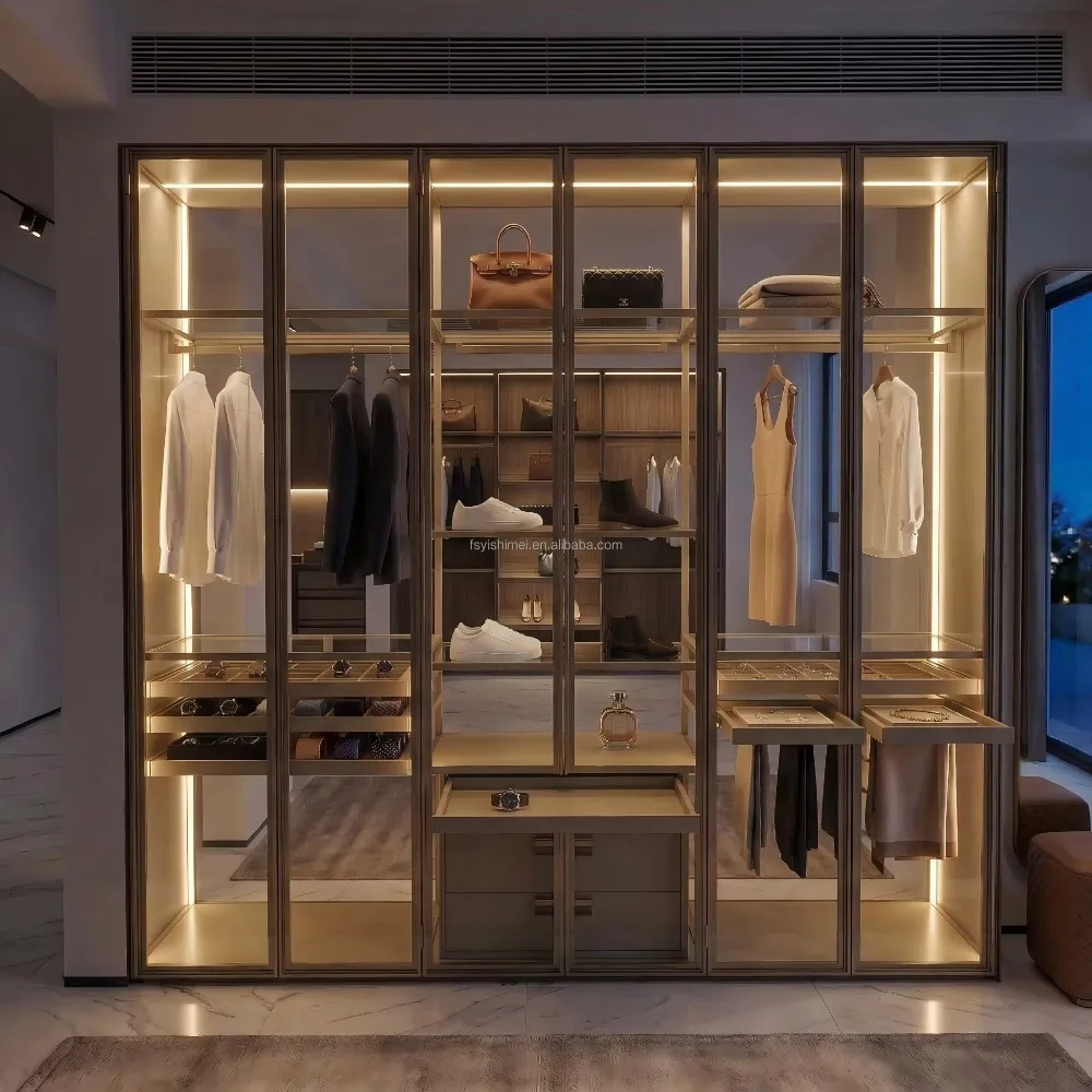 Italian Style Minimalist Modern Luxury Modular High-End Metal Wardrobe Closet System Armoire Chambre Walk-In for Bedroom Cabinet