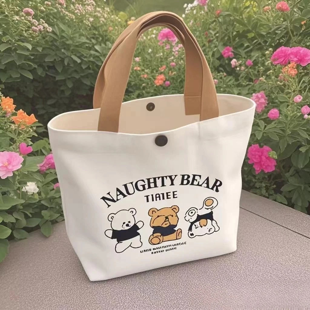 Canvas Bag Small Versatile Handbag Female Student Lunch Box Bag Simple Tote Bag Office Worker Lunch Bag Shopping Bag