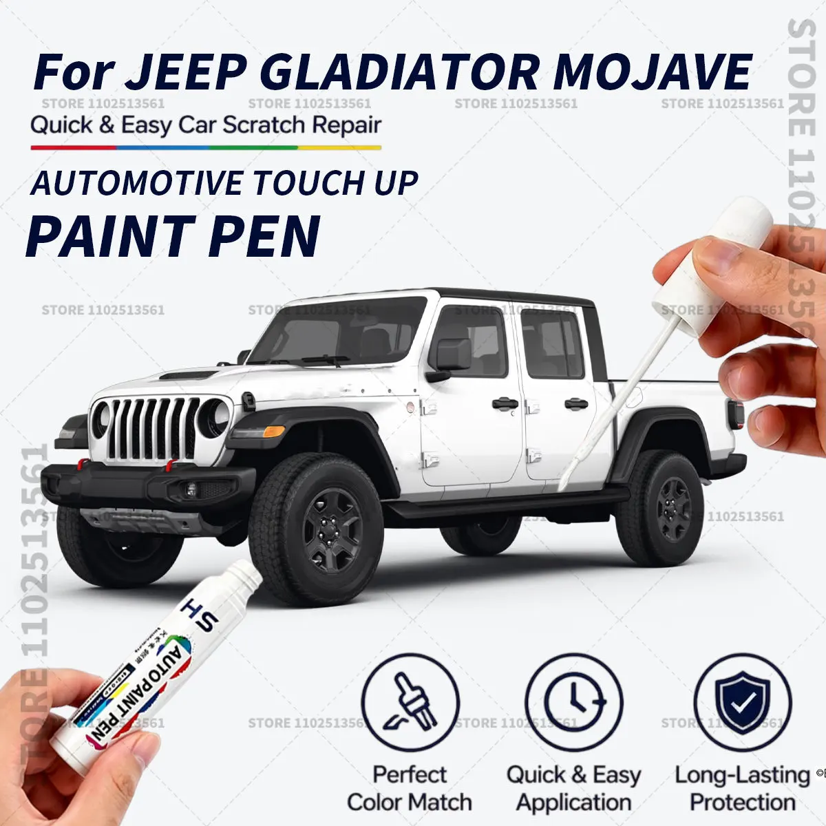 For JEEP GLADIATOR MOJAVE White BQuick Dry Car Touch Up Paint Pen Auto Scratch Repair Brush for Paint Chips Scratches and Scuffs