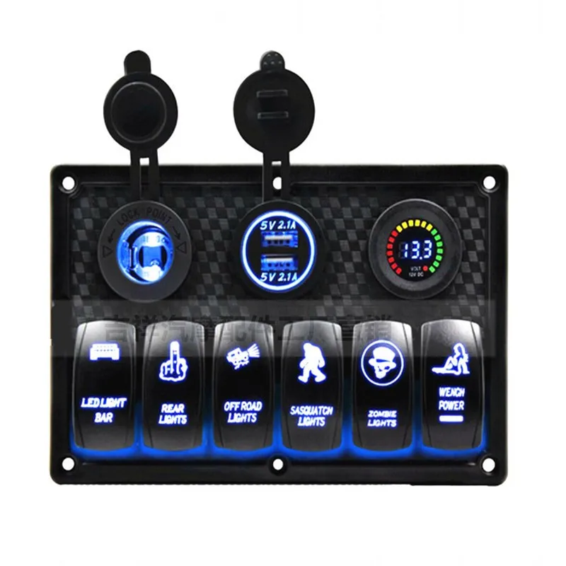 

RV marine switch panel yacht modification led light usb car charging power socket voltmeter digital display