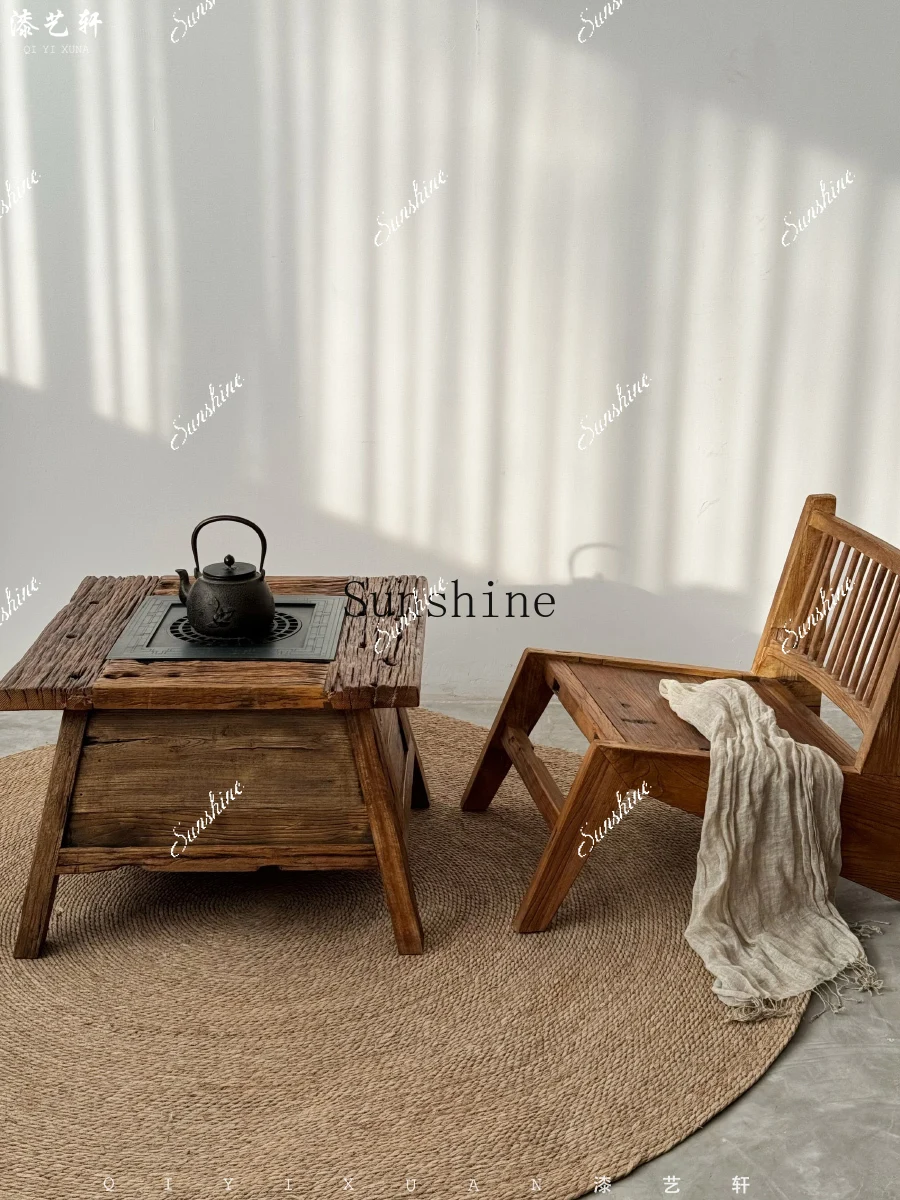 Wabi-sabi wind enclosed stove brewing tea fire pond small square table household balcony outdoor coffee table  FT