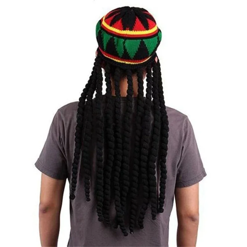 New Unisex Knitted Braid Hat Jamaican  Beanie Hats Hip Hop Cap Dreadlocks Wig  Caribbean Fancy Dress Hat