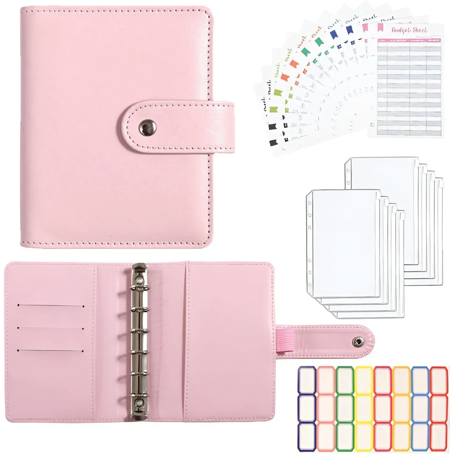 PU Leather Orçamento Binder Notebook, Caixa Envelopes System Set, bolsos para dinheiro, Saving Bill Organizer, A7, 2023