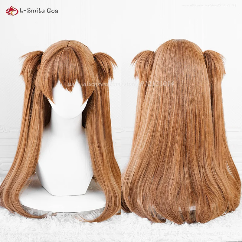 Anime EVA Cosplay Asuka Langley Soryu Cosplay Pruik 68 cm Oranje Bruin Pruik Paardenstaart Clips Haarspeld Hittebestendig Haar + Pruik cap