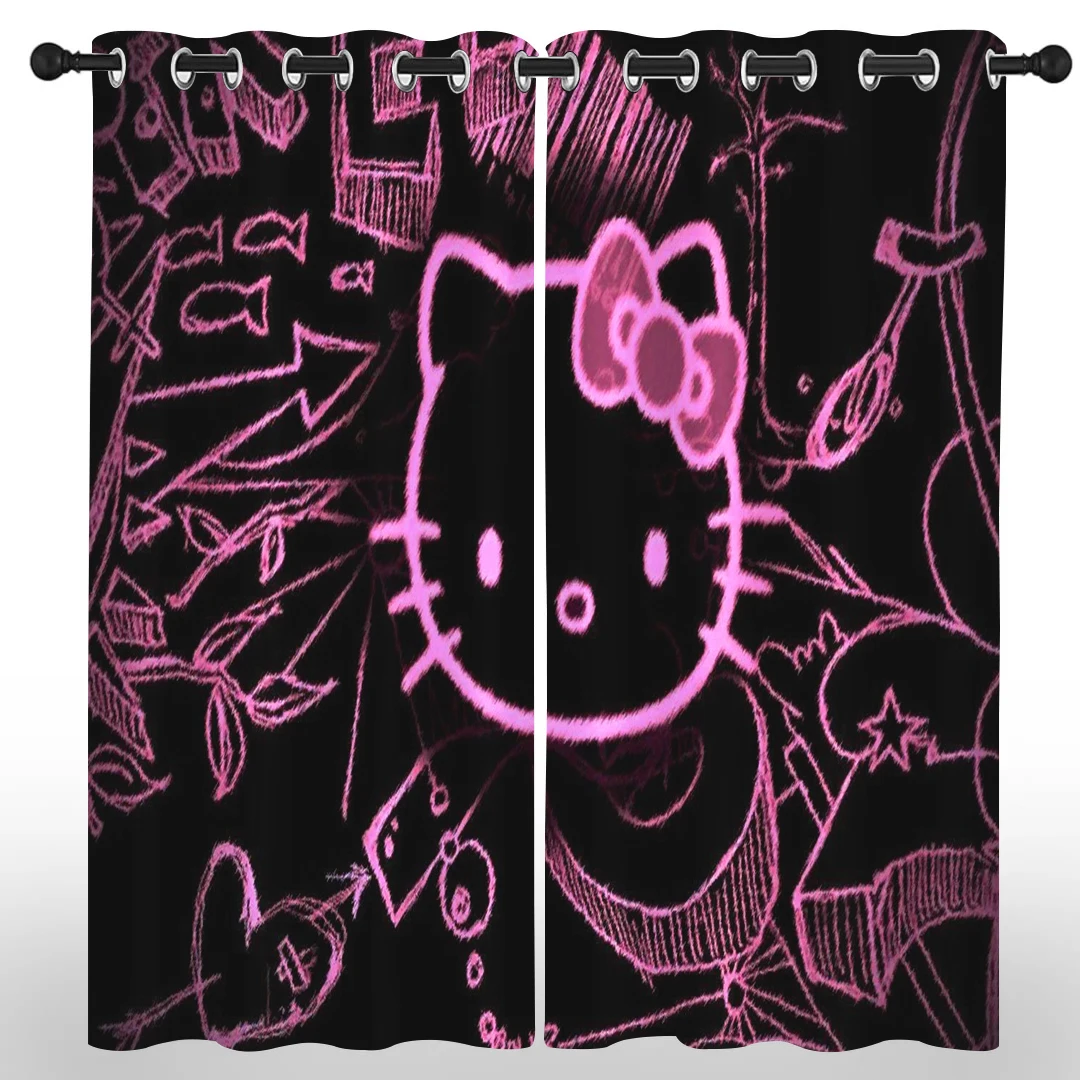 

Hello Kitty Sanrio Cartoon Blackout Curtain 100% Polyester Animated Fashion Printing Suitable Bedroom Kids Room Decoration