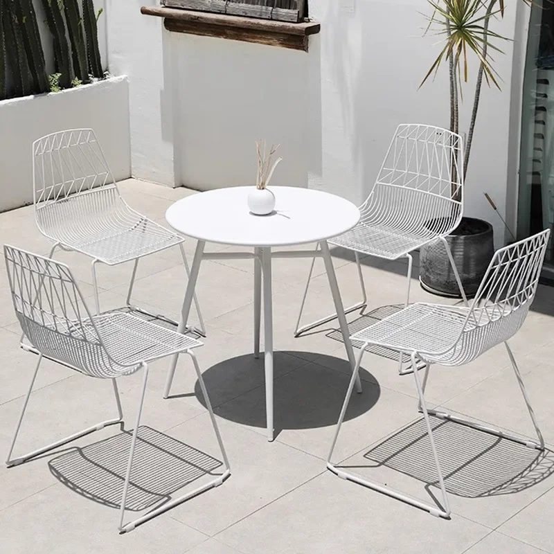 Outdoor Table and Chair Courtyard Cafe Waterproof and Sunscreen Outdoor Iron Art Table and Chair Three Piece Set