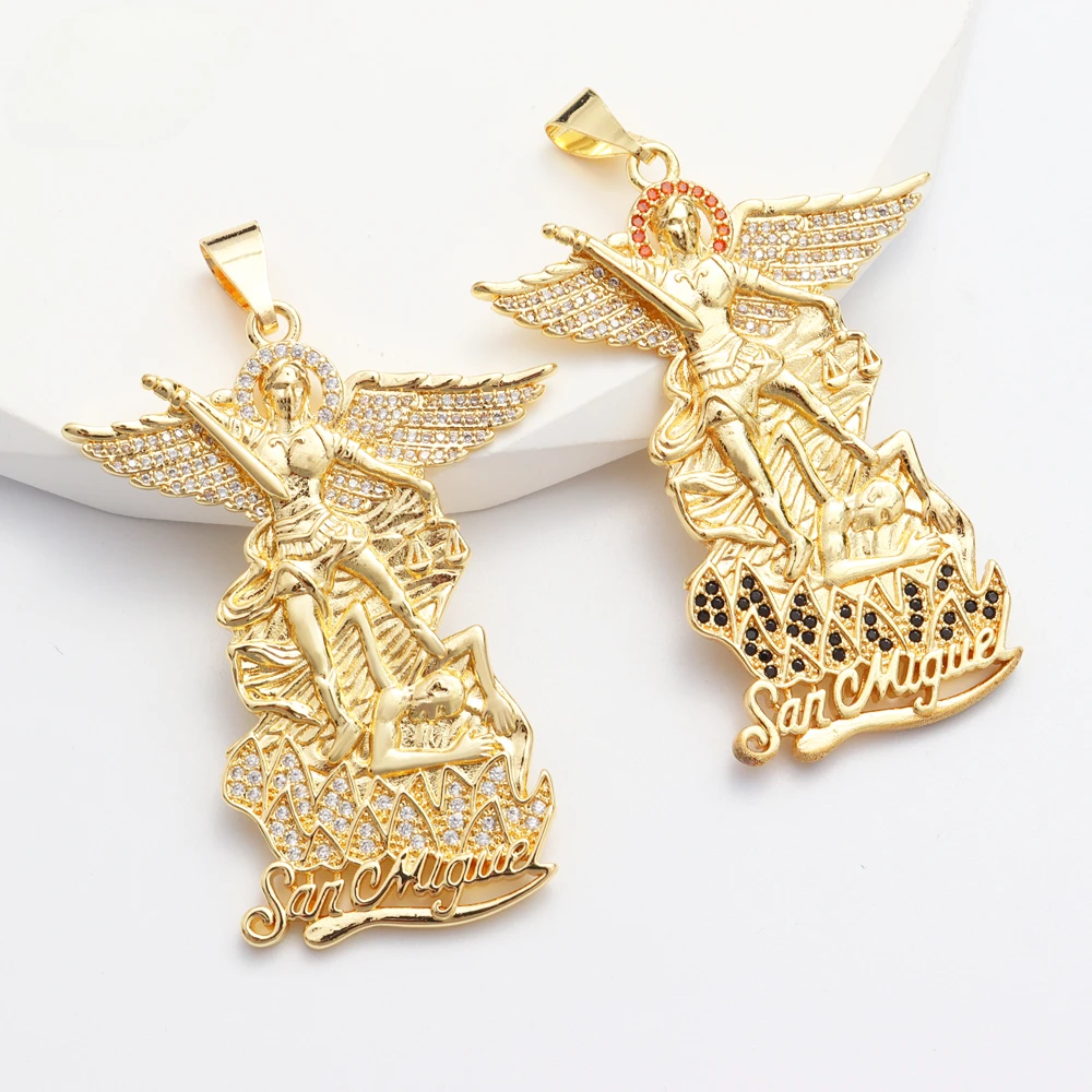 Luck Fashion Catholic Religious Jewelry Cadena Gold Plated San Miguel Medal Archangel 14K St. Michael Couple Gift Pendant