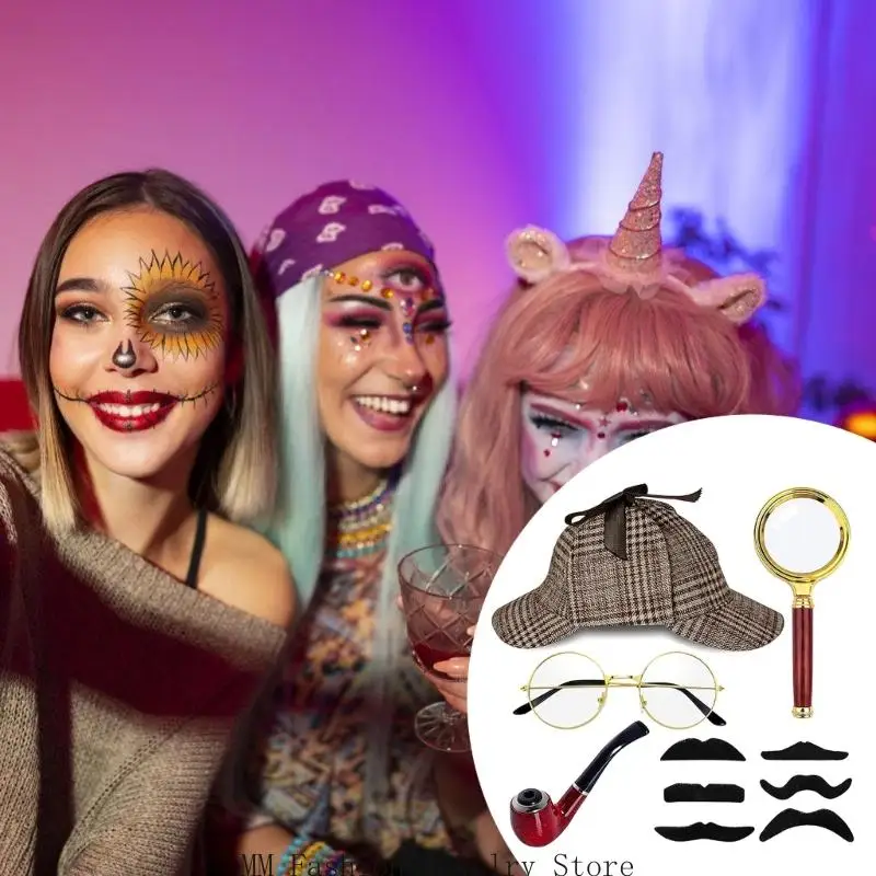 D0UB 5PCS Detetive Fostume Detective Roupetfits Detective Detective Fancy Dress Dress Set